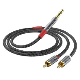 ANYPLUS Câble RCA Jack,【2M】 3.5mm vers 2RCA Mâle Audio Stéréo,Ligne de Poisson Tissé Adaptateur RCA, Pour Smartphone, PC, Autora
