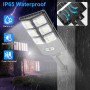 PEAKRO Lampadaire solaire à LED extérieur 252 LED 150 W avec panneau solaire et capteur de mouvement, IP65 imperméable lampe lam