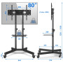 RFIVER Support TV sur Pied Roulant, Meuble/Support TV roulettes Mobile pour Télévision Plasma/LCD/LED/OLED de 32-80 Pouces, Pied