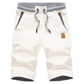 Tansozer Short Homme en Coton Casual Pantalon Slim Fit Taille éLastiquéE Short