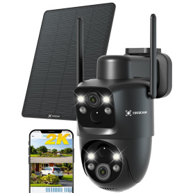 COCOCAM 2K Double Objectif Camera Surveillance WiFi Exterieure sans Fil, 6W Panneau Solaire, Batterie 10000mAh, Double PIR & Dét