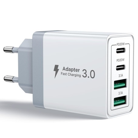 Aioneus Chargeur USB C, 40W 4 Port Prise USBC Chargeur Rapide iPhone, Multi Secteur PD+QC 3.1A Type C Adaptateur pour iPhone 16 