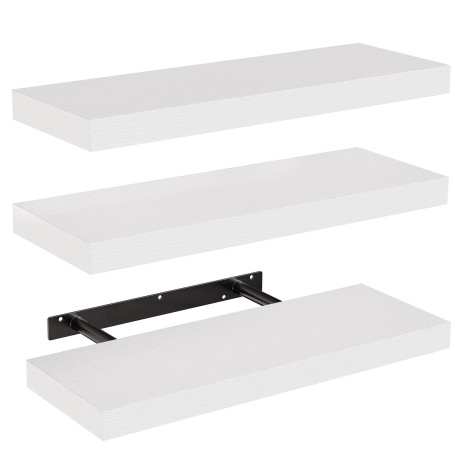 STOREMIC Etagère Murale, Étagères Murales en Bois Blanc 40cm, Étagères Décoratives Lot de 3 avec Grand Rangement pour Salle de C