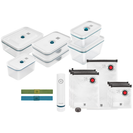 ZWILLING Kit de démarrage de Mise sous Vide Fresh & Save, en Verre, 16 unités, La Mer, Argent
