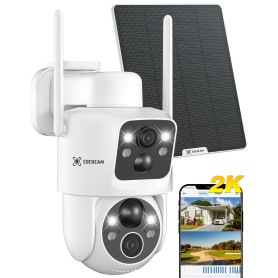 COCOCAM 2K Camera Surveillance WiFi Exterieure sans Fil, Double Objectif Double PIR, Batterie 10000mAh, 6W Panneau Solaire, 355°