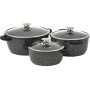 Kamberg - Set Lot Batterie de cuisine 24 pièces - Fonte d'aluminium - Revêtement pierre - Manche Amovible - Tous Feux dont Induc