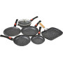 Kamberg - Set Lot Batterie de cuisine 24 pièces - Fonte d'aluminium - Revêtement pierre - Manche Amovible - Tous Feux dont Induc