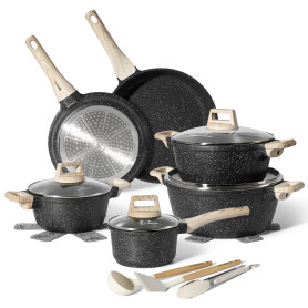 JUST PERFECTO Batterie de cuisine induction - set de casseroles tout feux avec couvercle en verre - lot avec des poêles anti adh