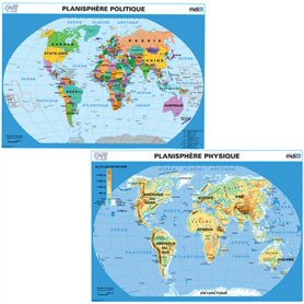 Planisphère Relief - Planisphère politique - Carte murale