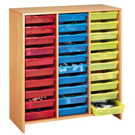 Grand meuble à 30 bacs multicolores