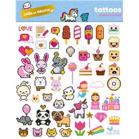 Colle et décore - Tattoos pixels kawaii