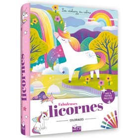 Coloriages Fabuleuses licornes - pochette 6 feutres pailletés