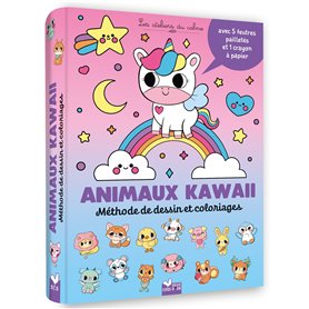 Animaux kawaii - Méthode de dessin et coloriages - pochette 5 feutres pailletés et 1 crayon à papier