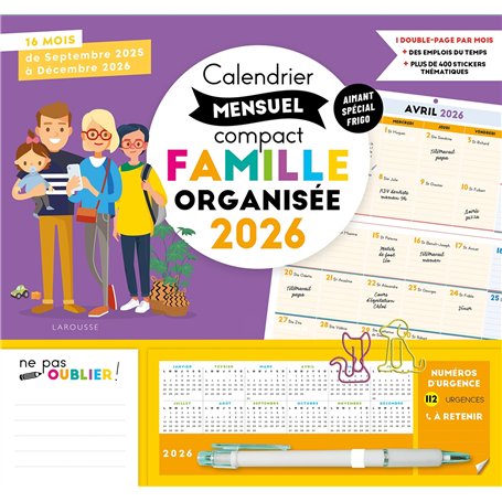 Calendrier mensuel compact famille organisée 2026