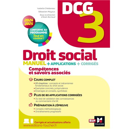 DCG 3 - Droit social - Manuel et applications - Millésime  2025-2026