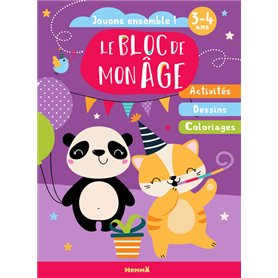 Le bloc de mon âge (3-4 ans) - Jouons ensemble ! (Panda et chat en fête) - Activités - Dessins - Coloriages