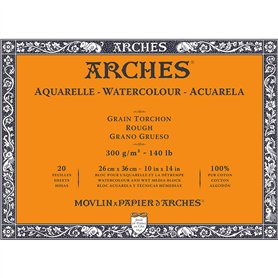 ARCHES Aquarelle - Bloc 20 feuilles 26x36 collé 4 côtés - 300g/m² - grain torchon