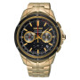 SEIKO SSB440 Coutura Montre à quartz chronographe pour homme Cadran noir en acier inoxydable avec bracelet doré clair Étanche ju