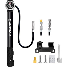 AMZOON Pompe à Vélo Pompe a Velo avec Manometre Tuyau Rallongé Mini Pompe Vélo Adapté pour Schrader et Presta Valve Pompe Velo a