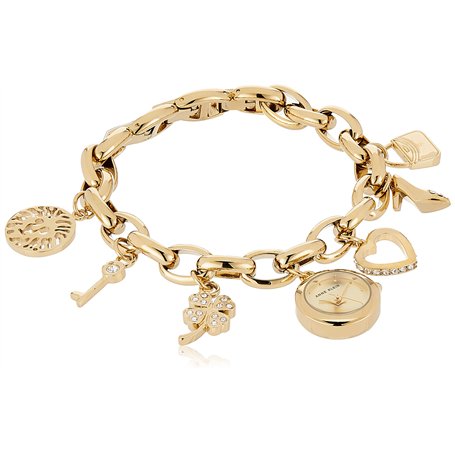 Anne Klein Montre-bracelet à breloques de qualité supérieure avec cristaux dorés pour femme