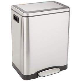 Amazon Basics Poubelle 30 L avec deux compartiments et pédale en tube d'acier - fermeture amortie avec couvercle