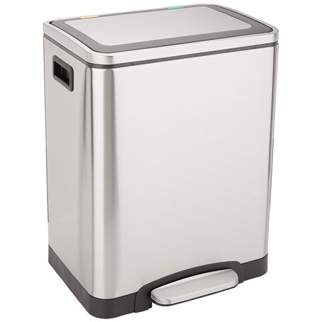 Amazon Basics Poubelle 30 L avec deux compartiments et pédale en tube d'acier - fermeture amortie avec couvercle