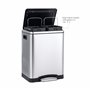 Amazon Basics Poubelle 30 L avec deux compartiments et pédale en tube d'acier - fermeture amortie avec couvercle, pour cuisine, 