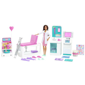 Barbie Métiers Coffret Clinique avec poupée docteure Brune et Plus de 30 Accessoires Dont 3 Pots de pâte à Modeler