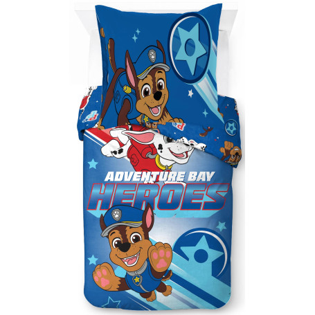Jay Franco Nickelodeon Paw Patrol Parure de lit simple 100 % coton – Chase Blue Parure de lit avec taie d'oreiller 80 x 80 cm