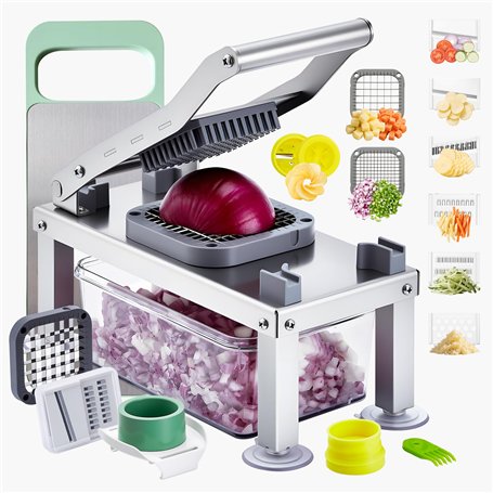 VEVOR Mandoline Cuisine Hachoir à Légumes Coupe Légumes Tout-en-un avec 9 Lames en Acier Inoxydable et Récipient