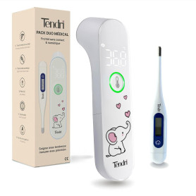 TENDRI Pack Duo – Thermomètre frontal Bébé & Adulte | Sans Contact & Numérique Flexible (Rectal