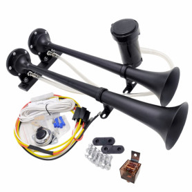 YIYIDA Klaxon de voiture Trompette d'air 170db Corne marine Corne électrique 12V Car Horn Zinc Chrome noir Trompette de camion H