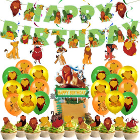 Lot de 50 Décorations D'anniversaire Lion Avec Ballons D'anniversaire Avec Bannière Lion Cupcake Toppers Happy Birthday Décorati
