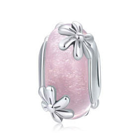 Perle Fleur en Verre Murano pour Bracelet Pandora – Charm Rose en Argent 925