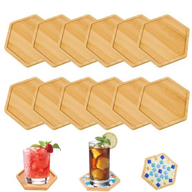Lot de 12 dessous de verre en bois de 10 cm - Dessous de verre en bambou - Dessous de verre mosaïque - Kit de bricolage - Petit