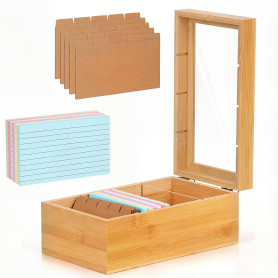 Boîte à fiches A7 en bois avec couvercle - 25