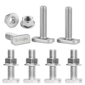 Lot de 15 vis à tête marteau M10 x 30 mm - En acier inoxydable A2-70 - Avec écrous à bride - Pour serre photovoltaïque PV