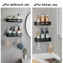 Yeegout Étagères de Salle de Bain sans perçage avec Crochets Amovibles Rangement adhésif en Aluminium pour Panier de Douche (car