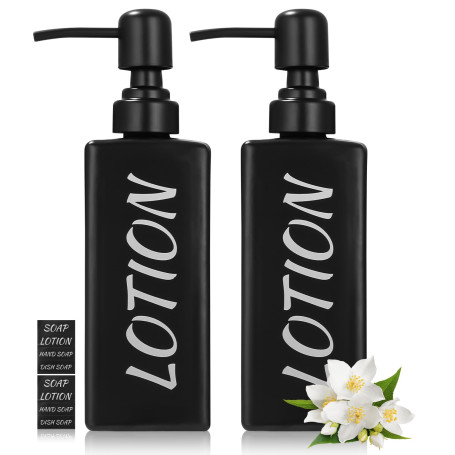 Cexovo Distributeur Savon Liquide 2 Pièces Distributeur de Savon en Verre Noir Mat de 350 ML Distributeur Savon Douche Noir avec