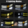 Lot de 2 lampes frontales LED rechargeables - Capteur intelligent avec 6 modes d'éclairage - Affichage numérique de la batterie 