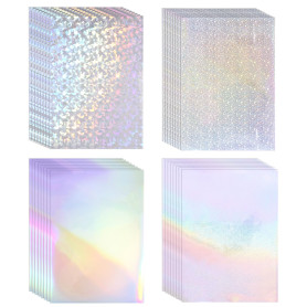 Lot de 32 feuilles d'autocollants holographiques en vinyle transparent holographique - Film irisé - Film à paillettes - Film aut