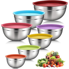 Hixava Lot de 7 Bol Acier Inoxydable avec Coloré Couvercles