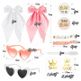 31pcs EVJF Accessoire Élastique à Cheveux Nœuds et Lunettes Cœur Blanc Rose avec Badge Mariée Bracelet Team Bride Tatouage Marié