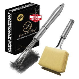 Brosse Barbecue 3-en-1 | Brosse Grille Barbecue avec Grattoir et Éponge Résistante à la Chaleur | Brosse Nettoyage Barbecue pour