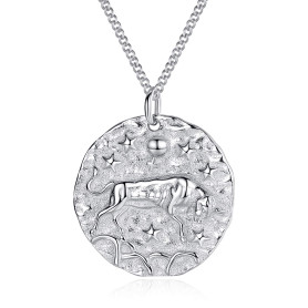 VIKI LYNN Collier Pendentif Argent de 12 Signes du Zodiaque Astrologique Taureau en Argent Fin 925 Idée Cadeau Bijoux Fantaisie