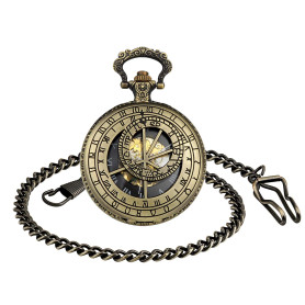 MICGIGI - Homme - Montre de poche avec chaîne - Analogique - Remontage manuel - 12 constellation - Montre mécanique creuse - Bro