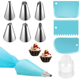 Aruicheng Lot de 11 poches à douille avec douilles réutilisables - 6 douilles en acier inoxydable - Accessoires de gâteau - Pour