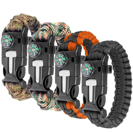Bracelets de Survie en paracorde (Lot de 4) Allume-feu en Silex et Acier