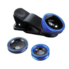 Set de 3 en 1 pour téléphone portable Adaptateur pour appareil photo à clipser Objectif Fisheye 180° + grand angle (0