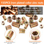 Insert Fileté Metal, 155 Pièces Insert Fileté Bois Insert Bois M4 M5 M6 M8 Ecrou a Sertir Pour Meubles en Bois Avec Boîte en Pla